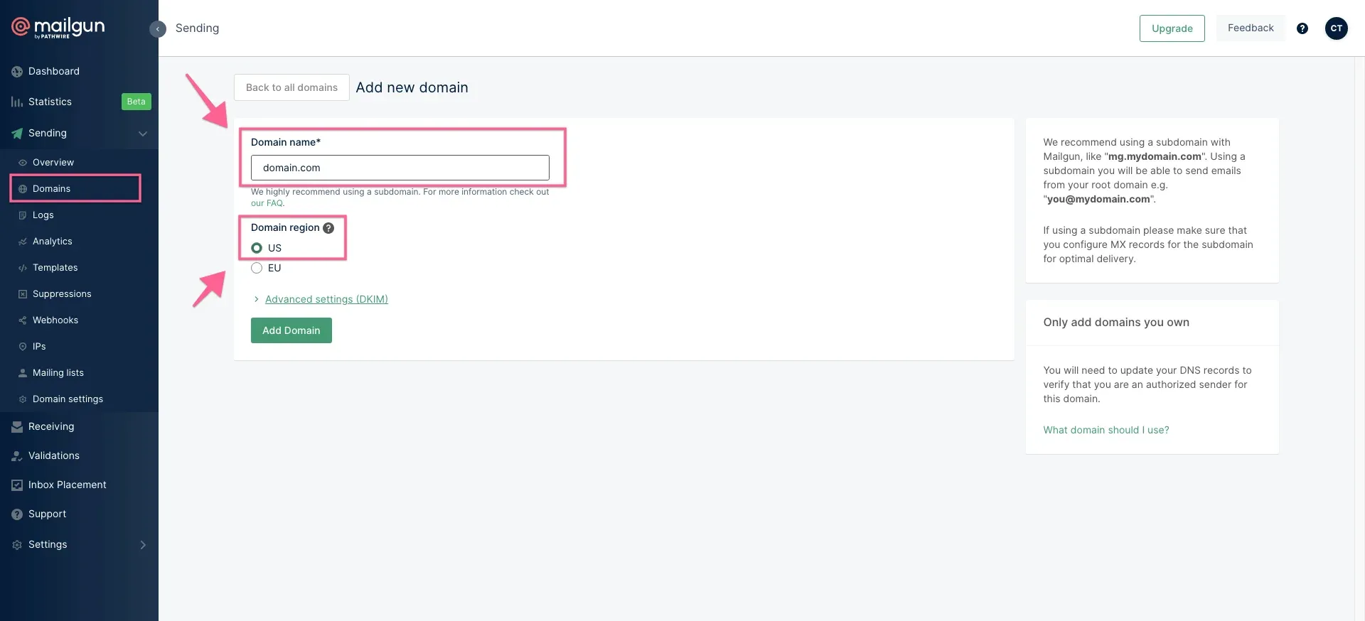 How to configure Mailgun for email sending in Ghost