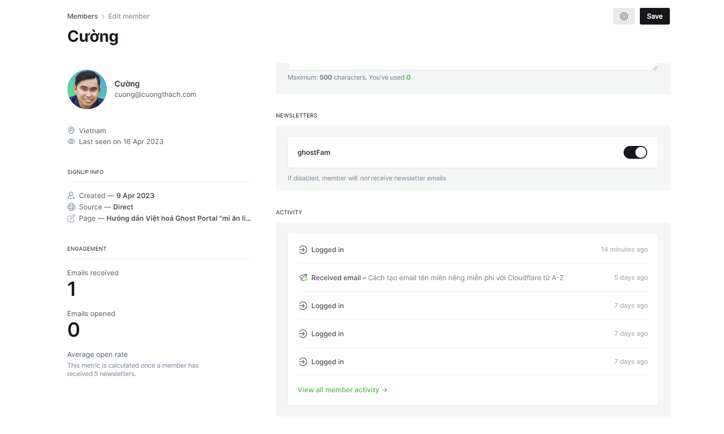The membership information that ghost CMS hosts