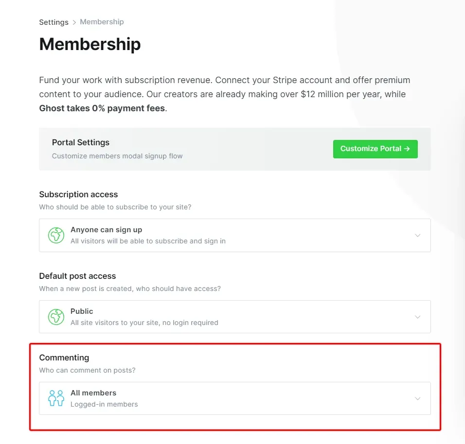 Select All members to enable Ghost Comment