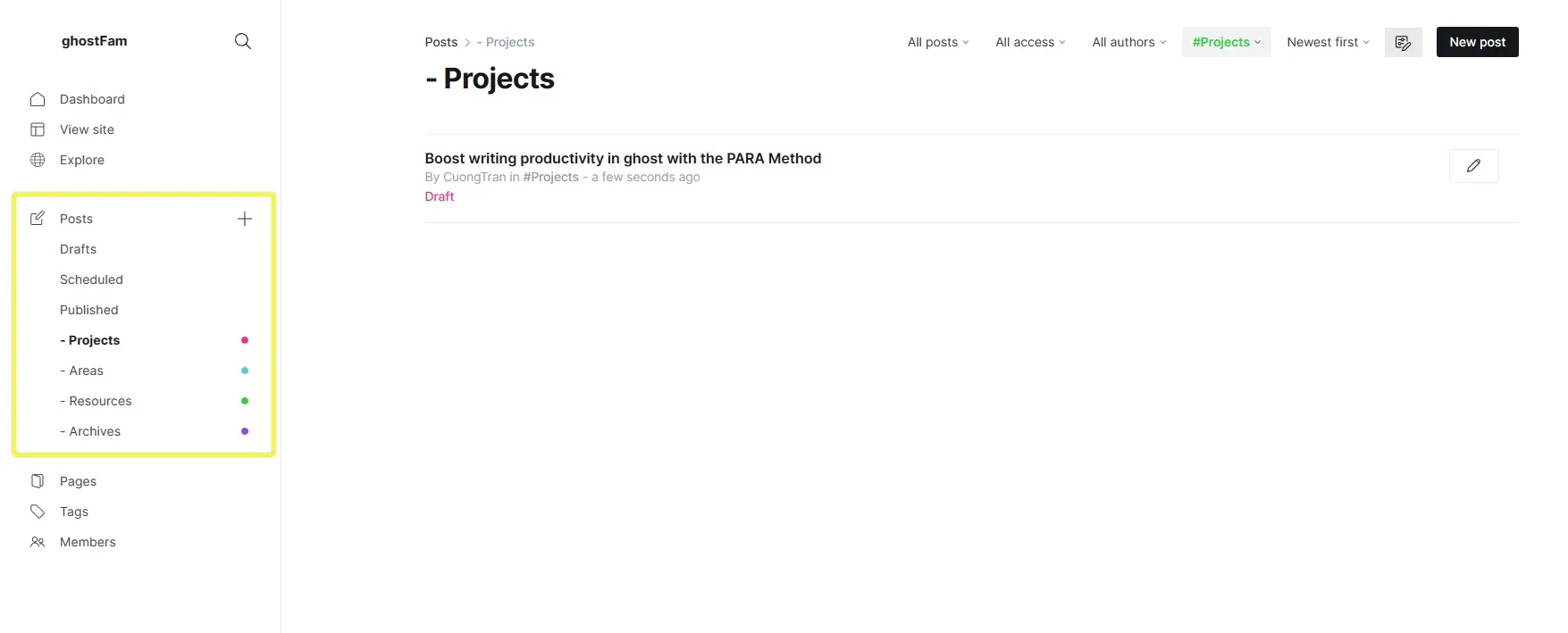 Boost writing productivity in ghost with the PARA Method