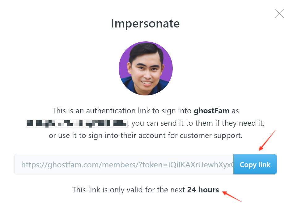 Impersonate link