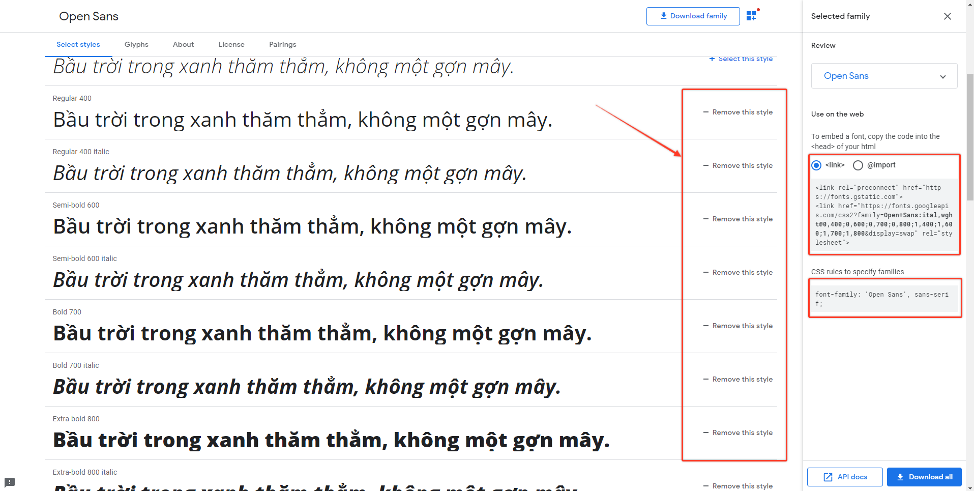Chọn Font-weigth từ 400-800