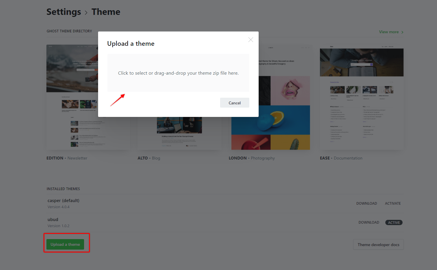 tải theme ghost lên