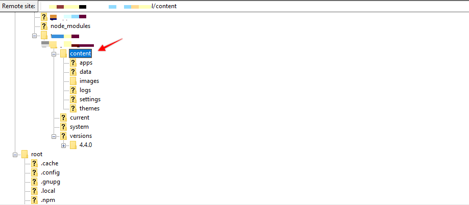 dùng Filezilla để thay thế thư mục content