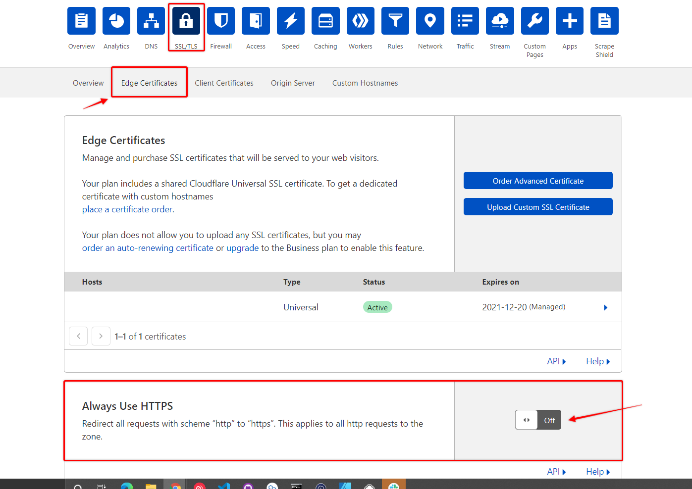 Tắt Always Use HTTPS