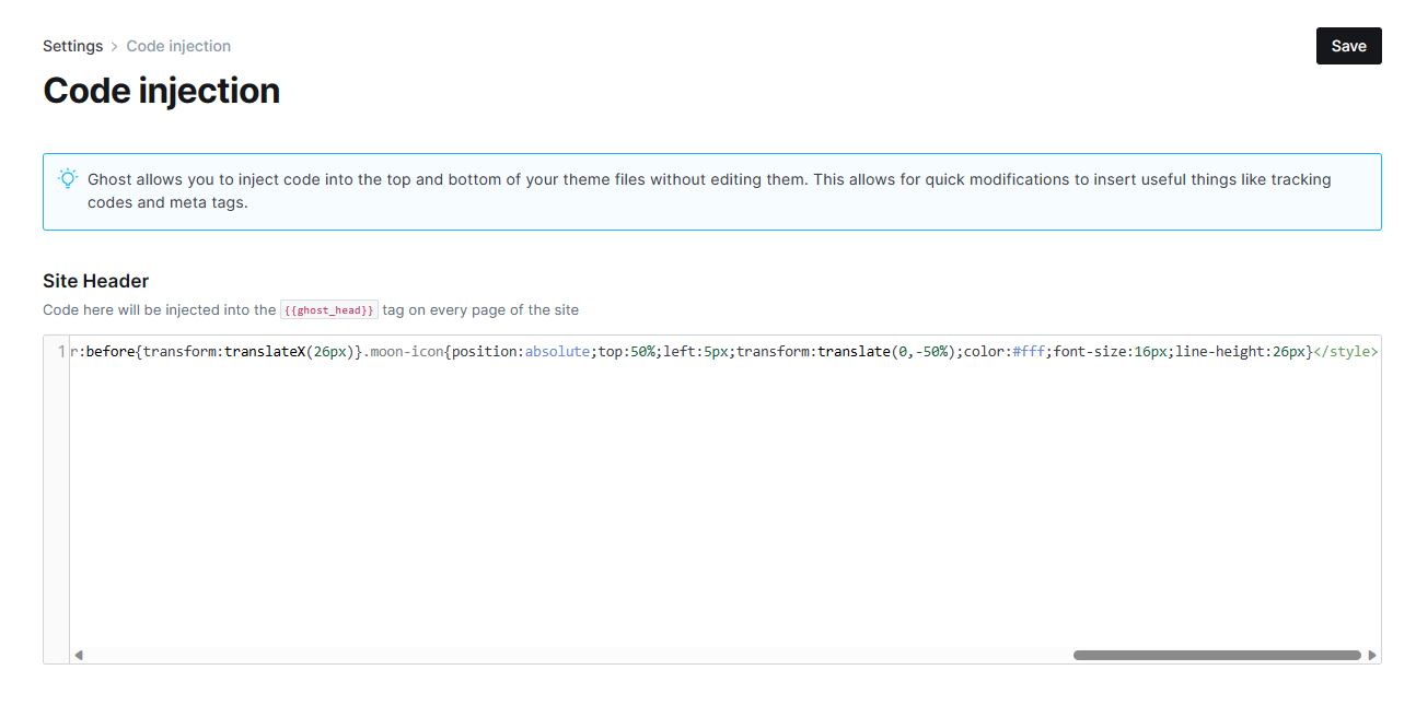 Setting > Code injection > Site Header